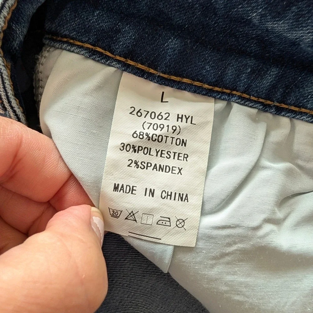 Flamingals Mide Rise Straight Leg Embroidered Hem Jeans Blue Size L NWT
